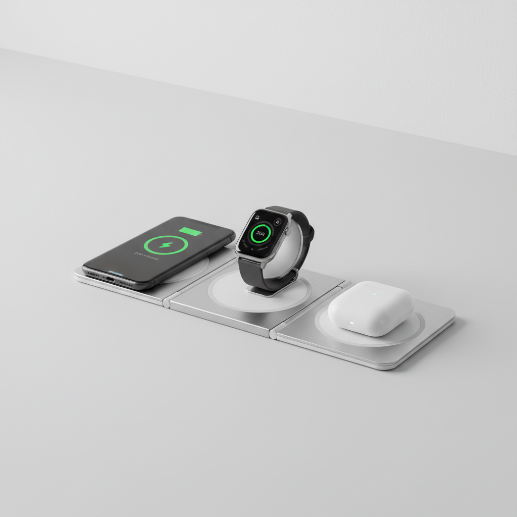 3-in-1 folding wireless charger with phone, watch and earbuds charging simultaneously